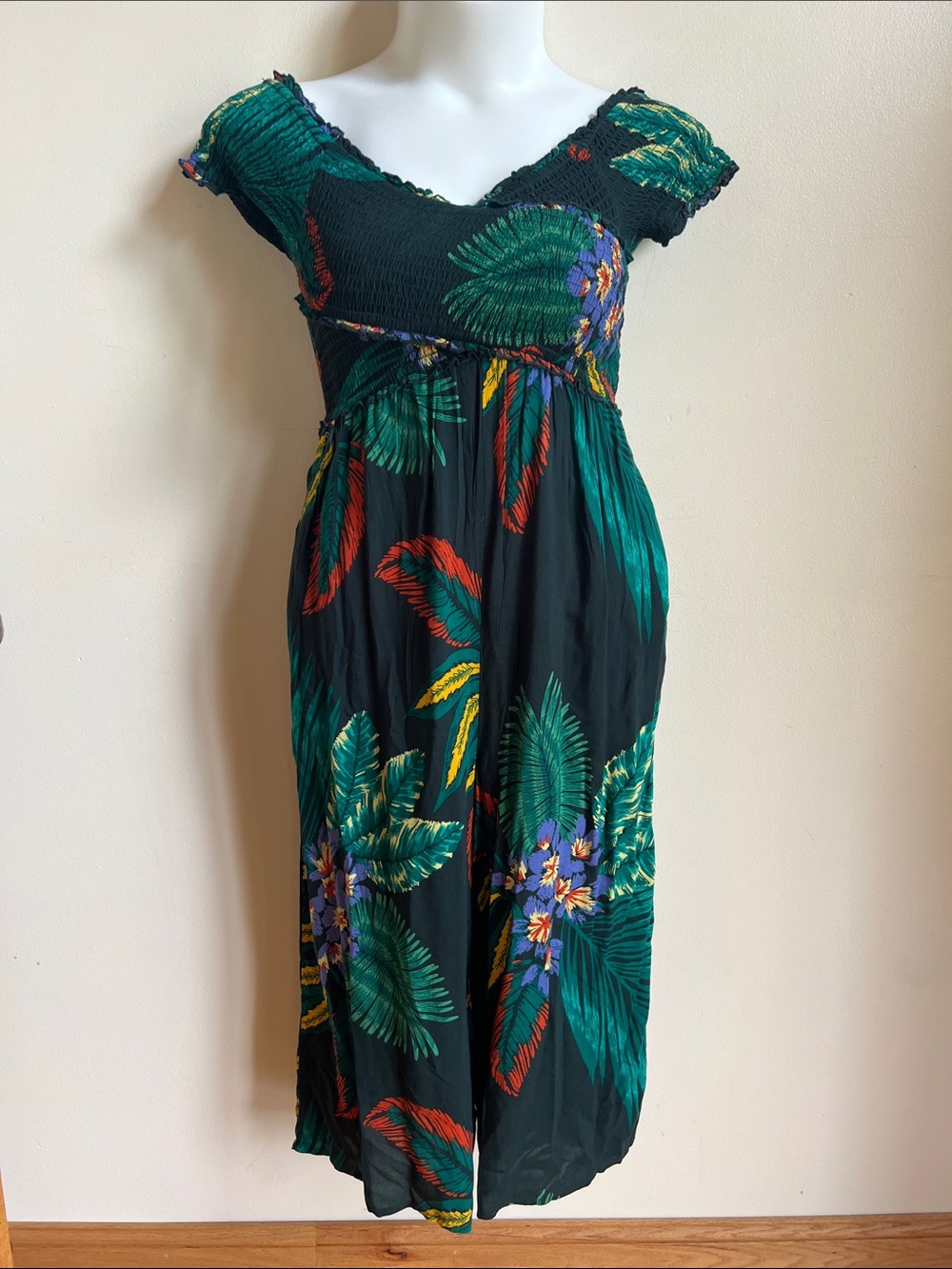 Patrons of Peace Tropical Jumper with Green Leaf Print